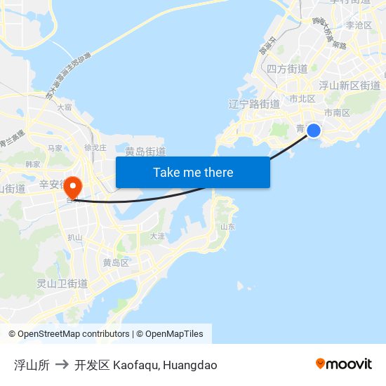 浮山所 to 开发区 Kaofaqu, Huangdao map