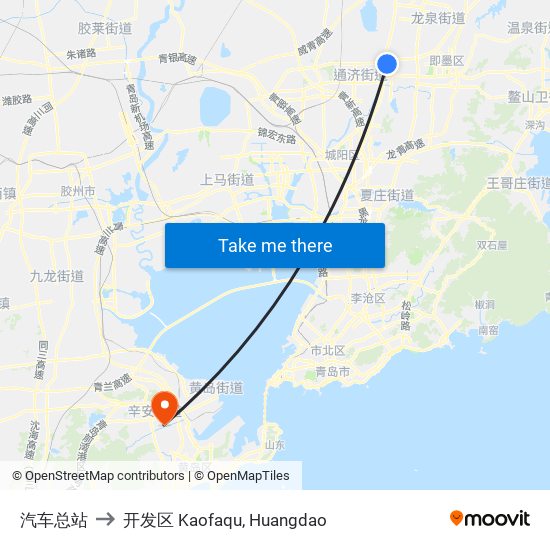 汽车总站 to 开发区 Kaofaqu, Huangdao map