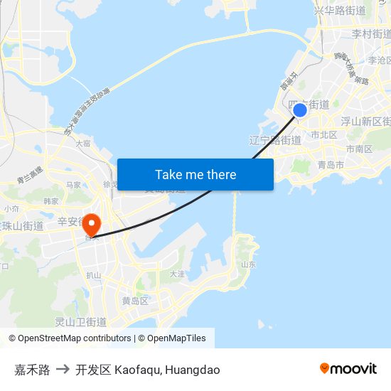 嘉禾路 to 开发区 Kaofaqu, Huangdao map