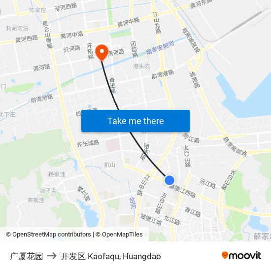 广厦花园 to 开发区 Kaofaqu, Huangdao map