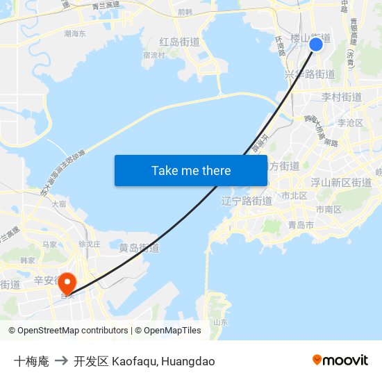 十梅庵 to 开发区 Kaofaqu, Huangdao map