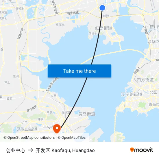 创业中心 to 开发区 Kaofaqu, Huangdao map
