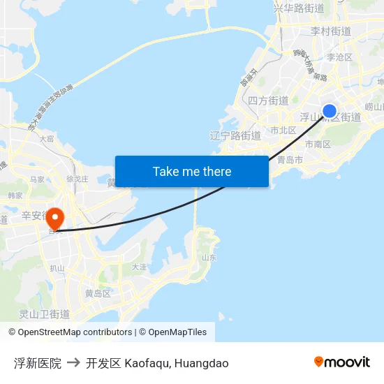 浮新医院 to 开发区 Kaofaqu, Huangdao map