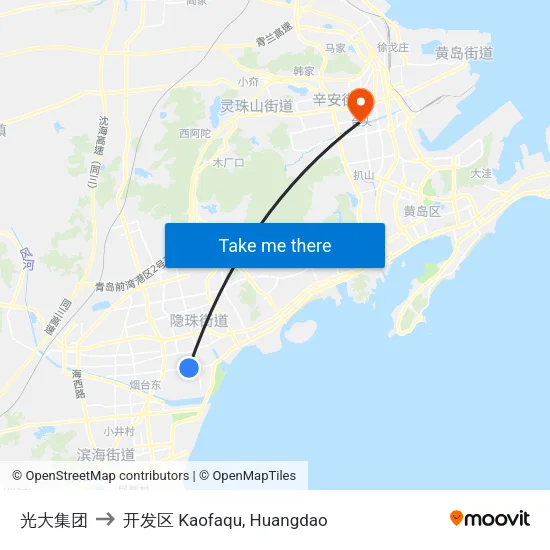 光大集团 to 开发区 Kaofaqu, Huangdao map