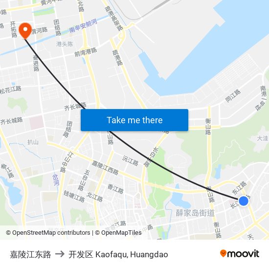 嘉陵江东路 to 开发区 Kaofaqu, Huangdao map