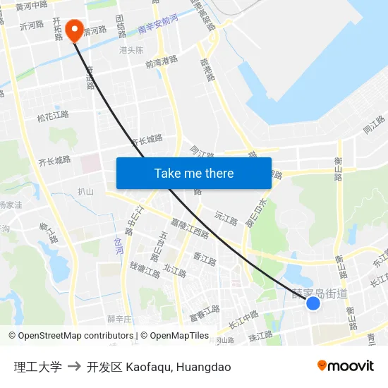 理工大学 to 开发区 Kaofaqu, Huangdao map