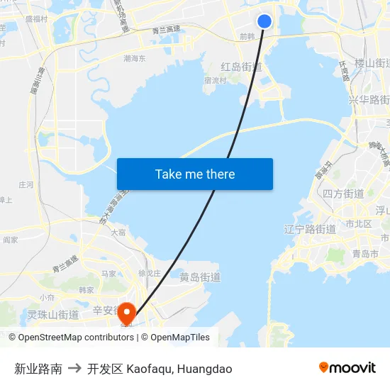 新业路南 to 开发区 Kaofaqu, Huangdao map
