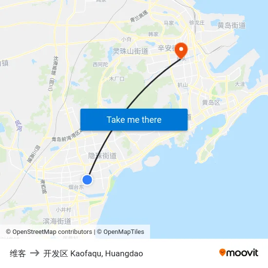 维客 to 开发区 Kaofaqu, Huangdao map