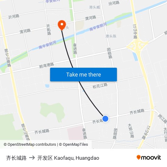 齐长城路 to 开发区 Kaofaqu, Huangdao map