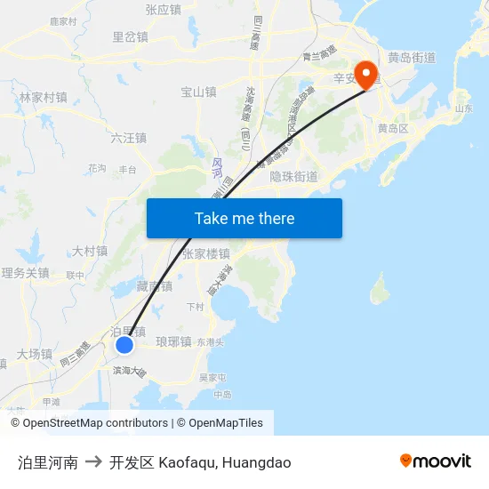泊里河南 to 开发区 Kaofaqu, Huangdao map