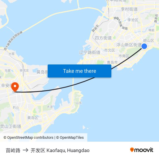 苗岭路 to 开发区 Kaofaqu, Huangdao map