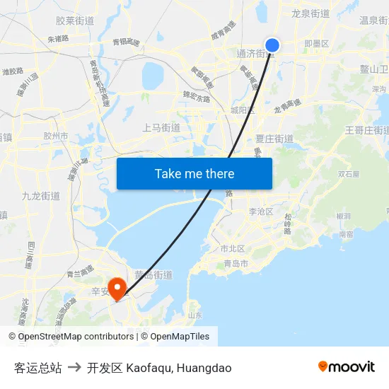 客运总站 to 开发区 Kaofaqu, Huangdao map