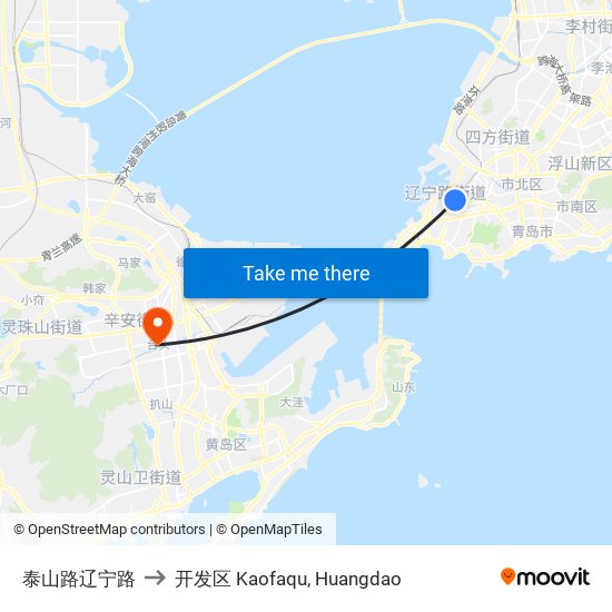 泰山路辽宁路 to 开发区 Kaofaqu, Huangdao map