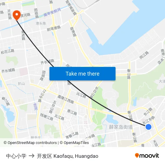 中心小学 to 开发区 Kaofaqu, Huangdao map