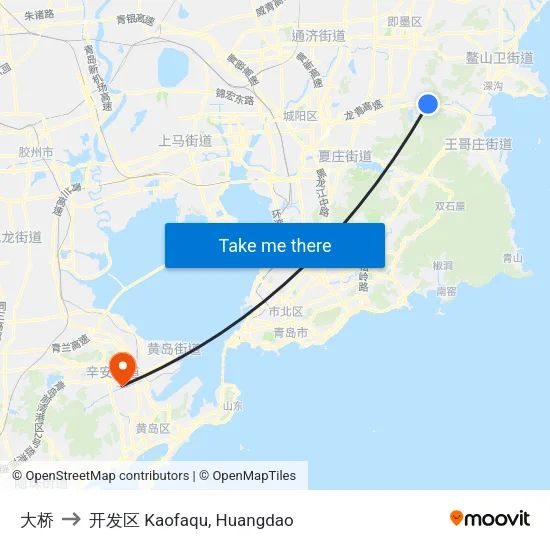 大桥 to 开发区 Kaofaqu, Huangdao map