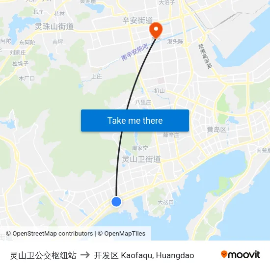 灵山卫公交枢纽站 to 开发区 Kaofaqu, Huangdao map