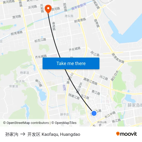 孙家沟 to 开发区 Kaofaqu, Huangdao map