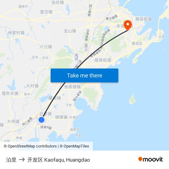 泊里 to 开发区 Kaofaqu, Huangdao map