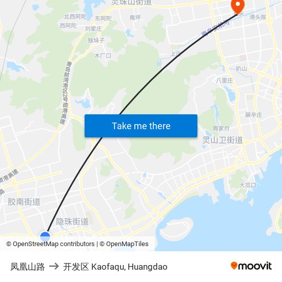 凤凰山路 to 开发区 Kaofaqu, Huangdao map