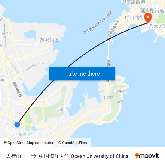 太行山二支路 to 中国海洋大学 Ocean University of China Yushan Campus map