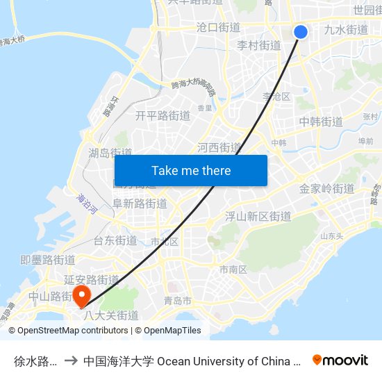 徐水路小学 to 中国海洋大学 Ocean University of China Yushan Campus map