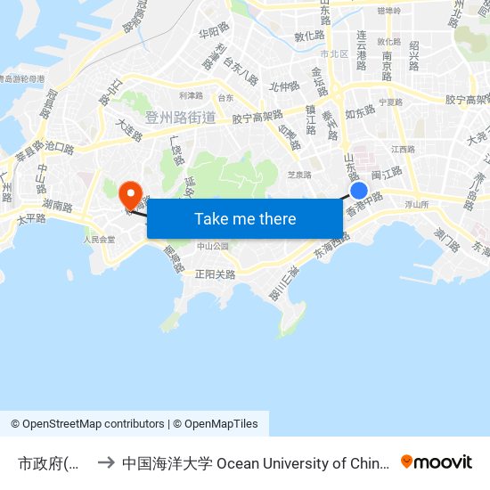 市政府(山东路) to 中国海洋大学 Ocean University of China Yushan Campus map