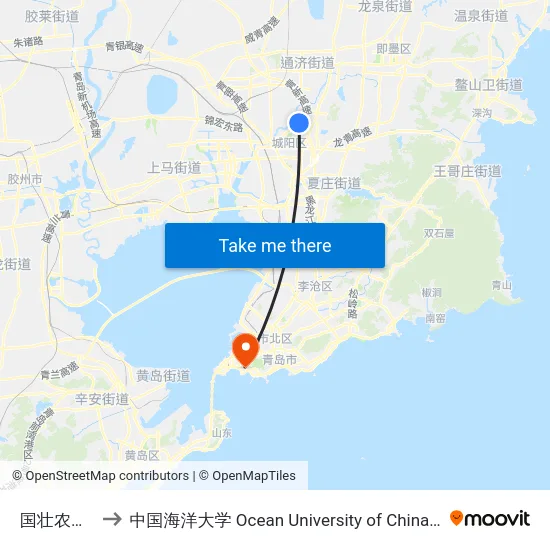 国壮农贸市场 to 中国海洋大学 Ocean University of China Yushan Campus map
