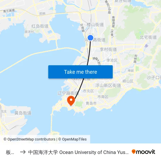 板桥坊 to 中国海洋大学 Ocean University of China Yushan Campus map