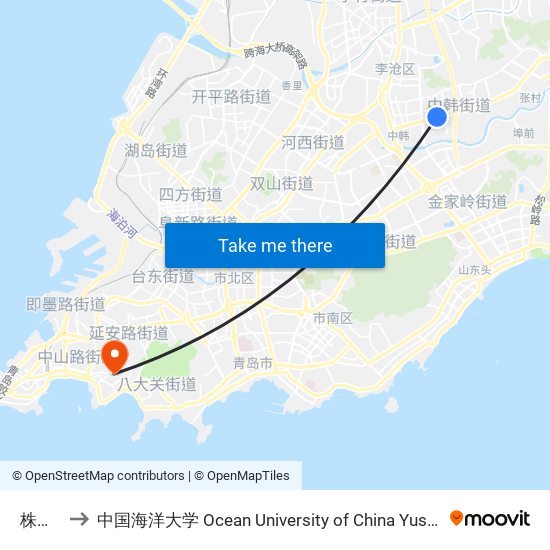 株洲路 to 中国海洋大学 Ocean University of China Yushan Campus map