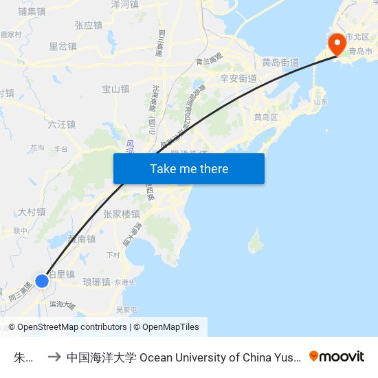 朱家河 to 中国海洋大学 Ocean University of China Yushan Campus map