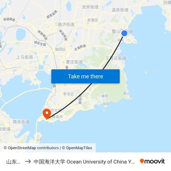 山东大学 to 中国海洋大学 Ocean University of China Yushan Campus map