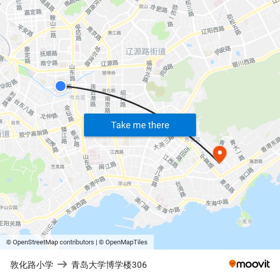 敦化路小学 to 青岛大学博学楼306 map