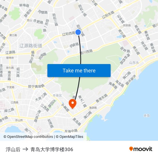 浮山后 to 青岛大学博学楼306 map