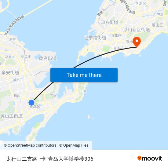 太行山二支路 to 青岛大学博学楼306 map