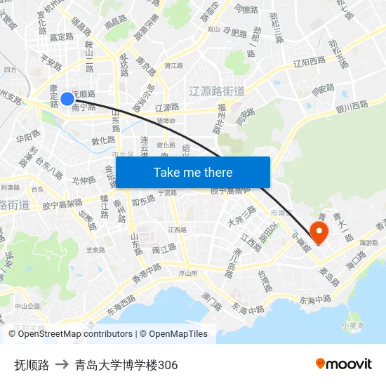 抚顺路 to 青岛大学博学楼306 map