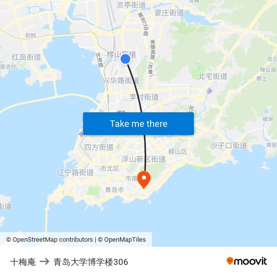 十梅庵 to 青岛大学博学楼306 map