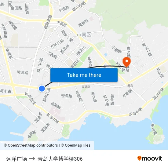 远洋广场 to 青岛大学博学楼306 map