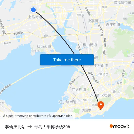李仙庄北站 to 青岛大学博学楼306 map