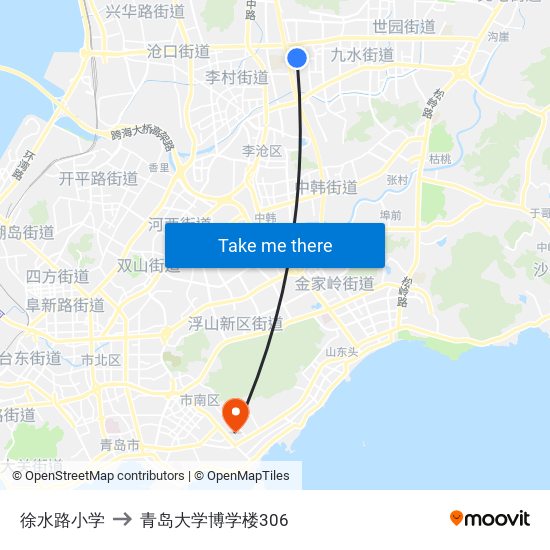 徐水路小学 to 青岛大学博学楼306 map