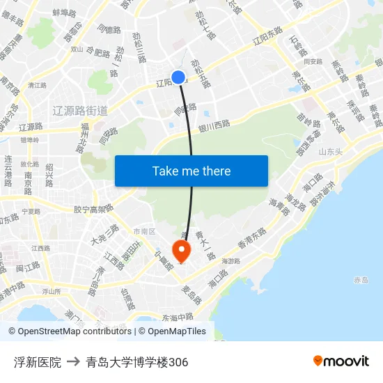 浮新医院 to 青岛大学博学楼306 map