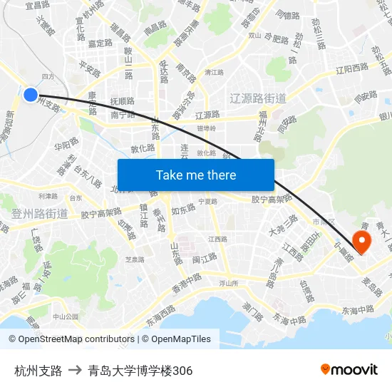 杭州支路 to 青岛大学博学楼306 map