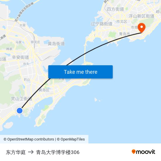 东方华庭 to 青岛大学博学楼306 map