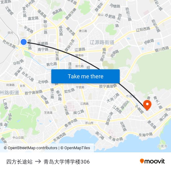 四方长途站 to 青岛大学博学楼306 map