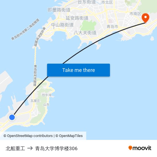 北船重工 to 青岛大学博学楼306 map