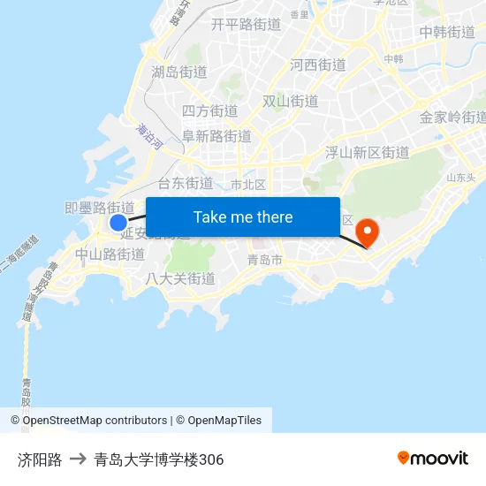 济阳路 to 青岛大学博学楼306 map