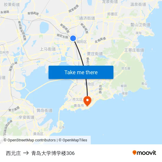 西元庄 to 青岛大学博学楼306 map