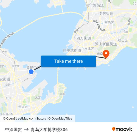 中泽国货 to 青岛大学博学楼306 map