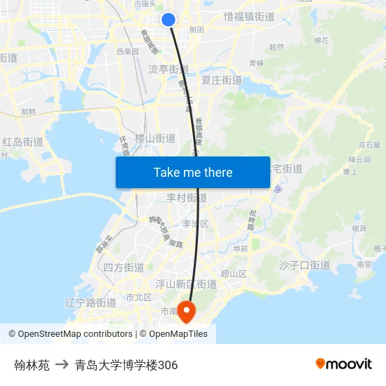 翰林苑 to 青岛大学博学楼306 map