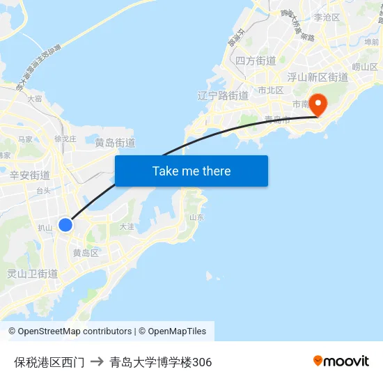 保税港区西门 to 青岛大学博学楼306 map