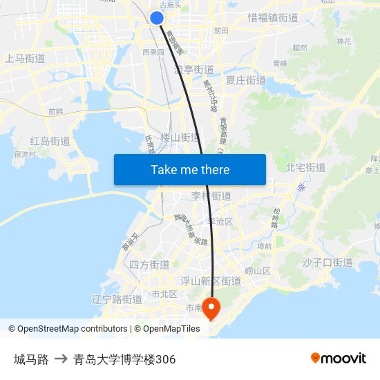 城马路 to 青岛大学博学楼306 map